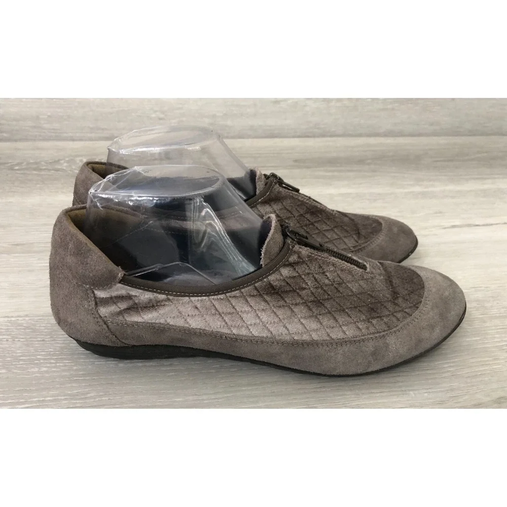 Sesto Meucci Besie Women's Loafer Brown Leather‎ 9.5 Quilted Zip Suede Comfort